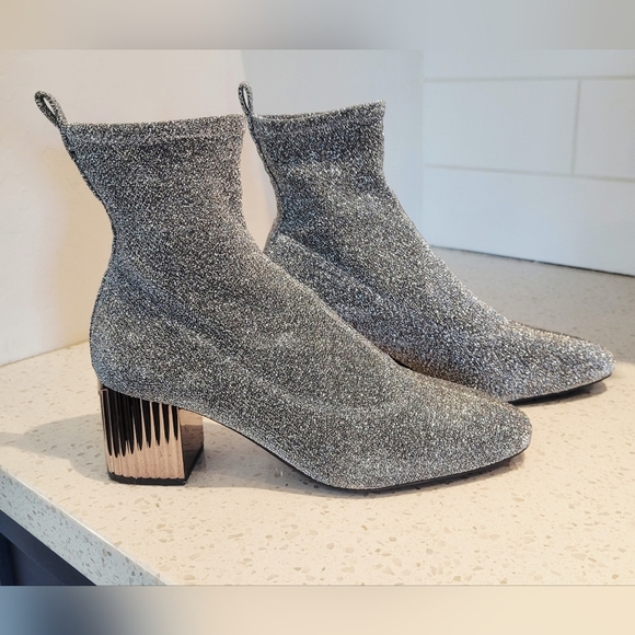 Michael Kors Shoes - Michael Kors Silver Mandy Ankle Boots with Metallic Heel | Size 5